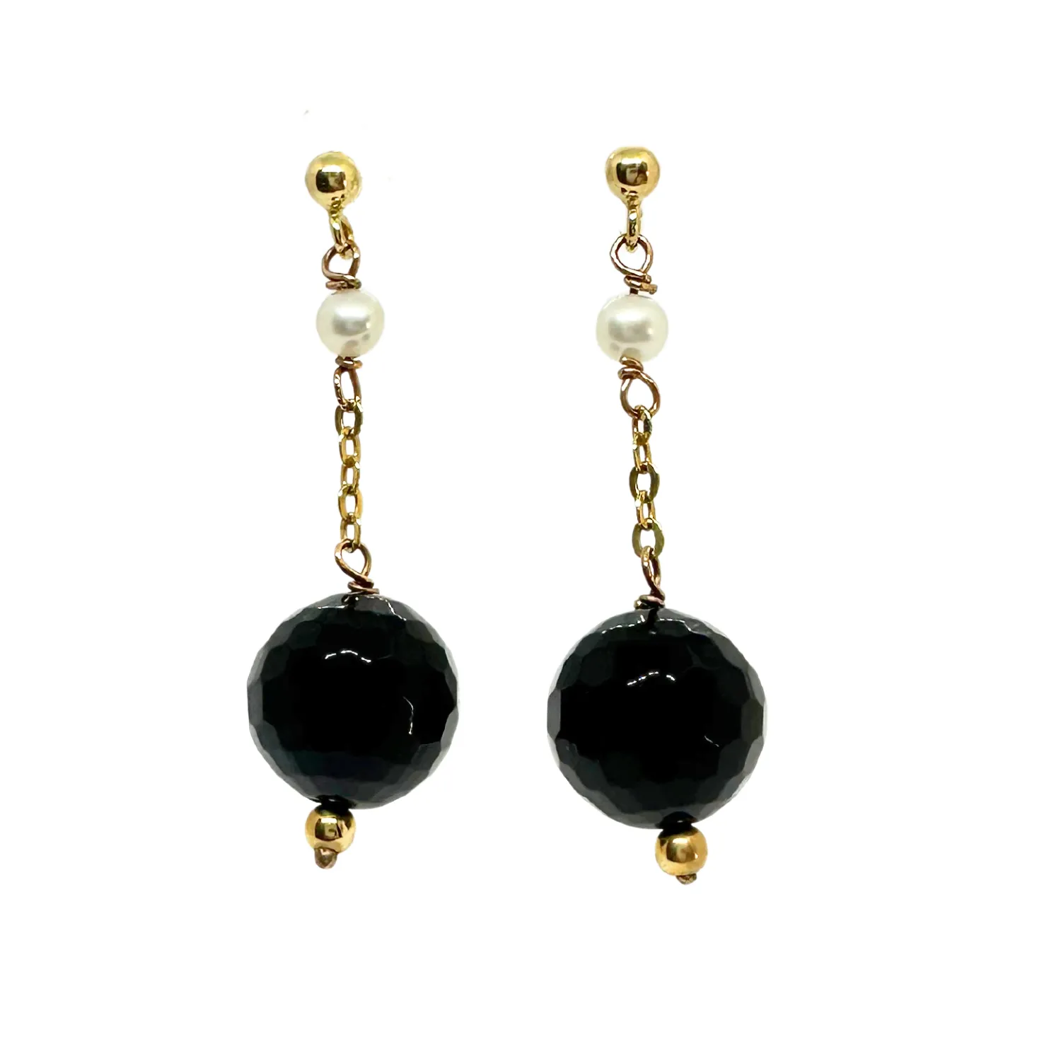 18K Yellow Gold Pearl & Onyx