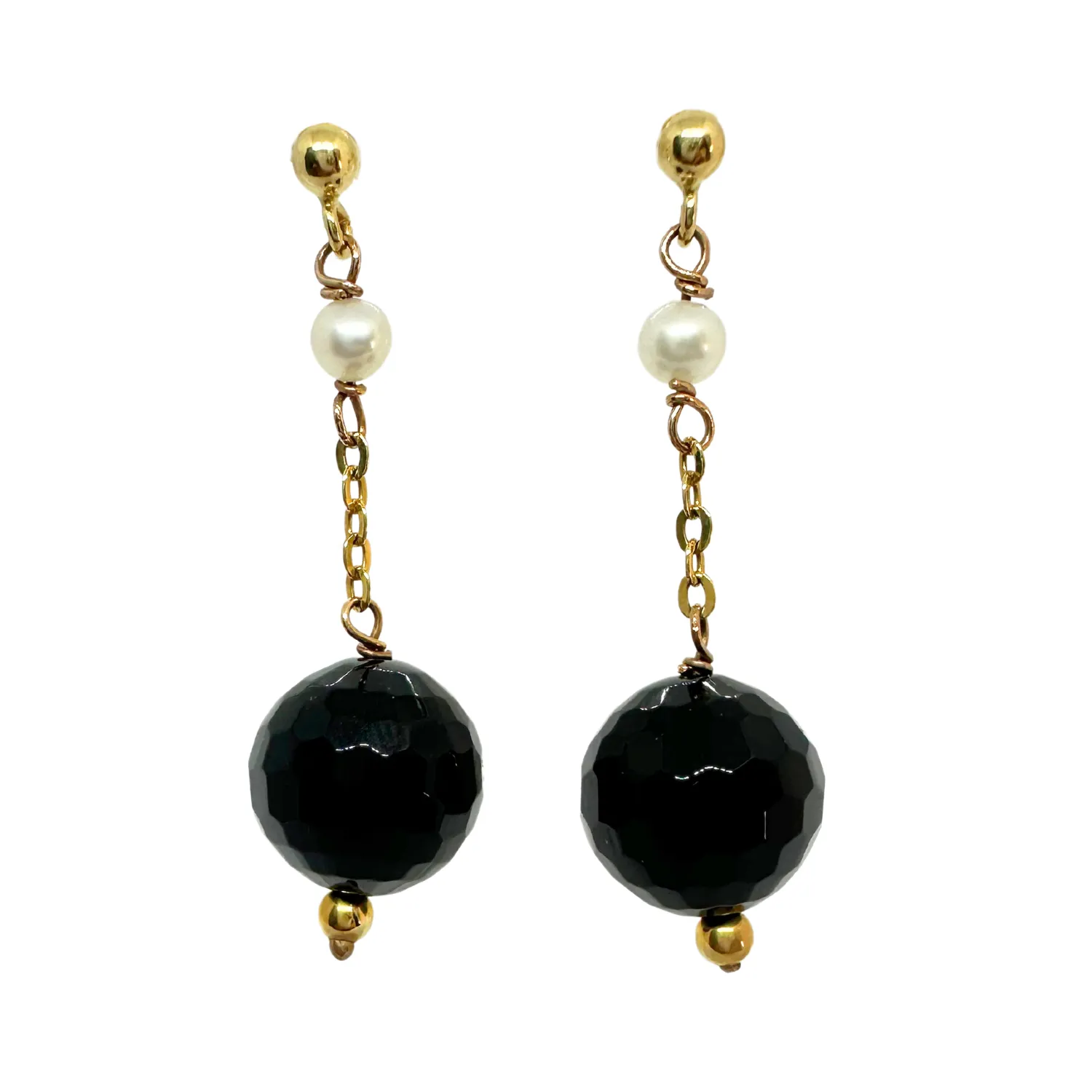 18K Yellow Gold Pearl & Onyx