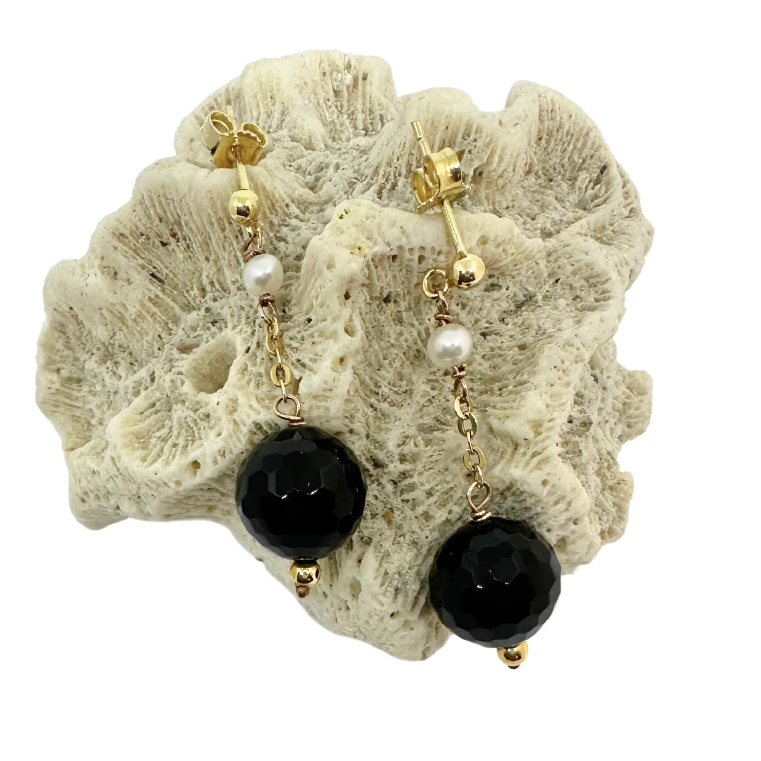 18K Yellow Gold Pearl & Onyx
