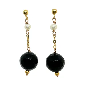 18K Yellow Gold Pearl & Onyx