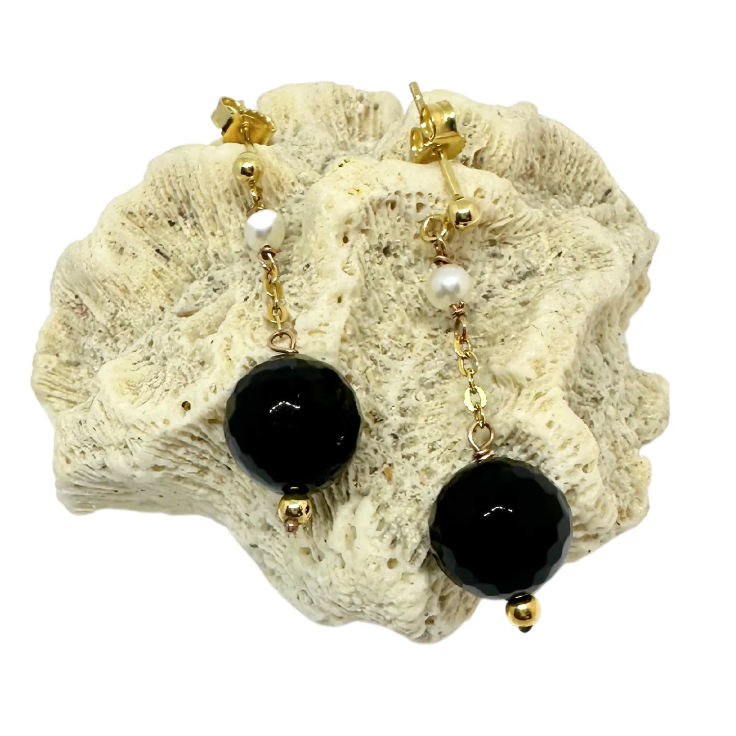 18K Yellow Gold Pearl & Onyx