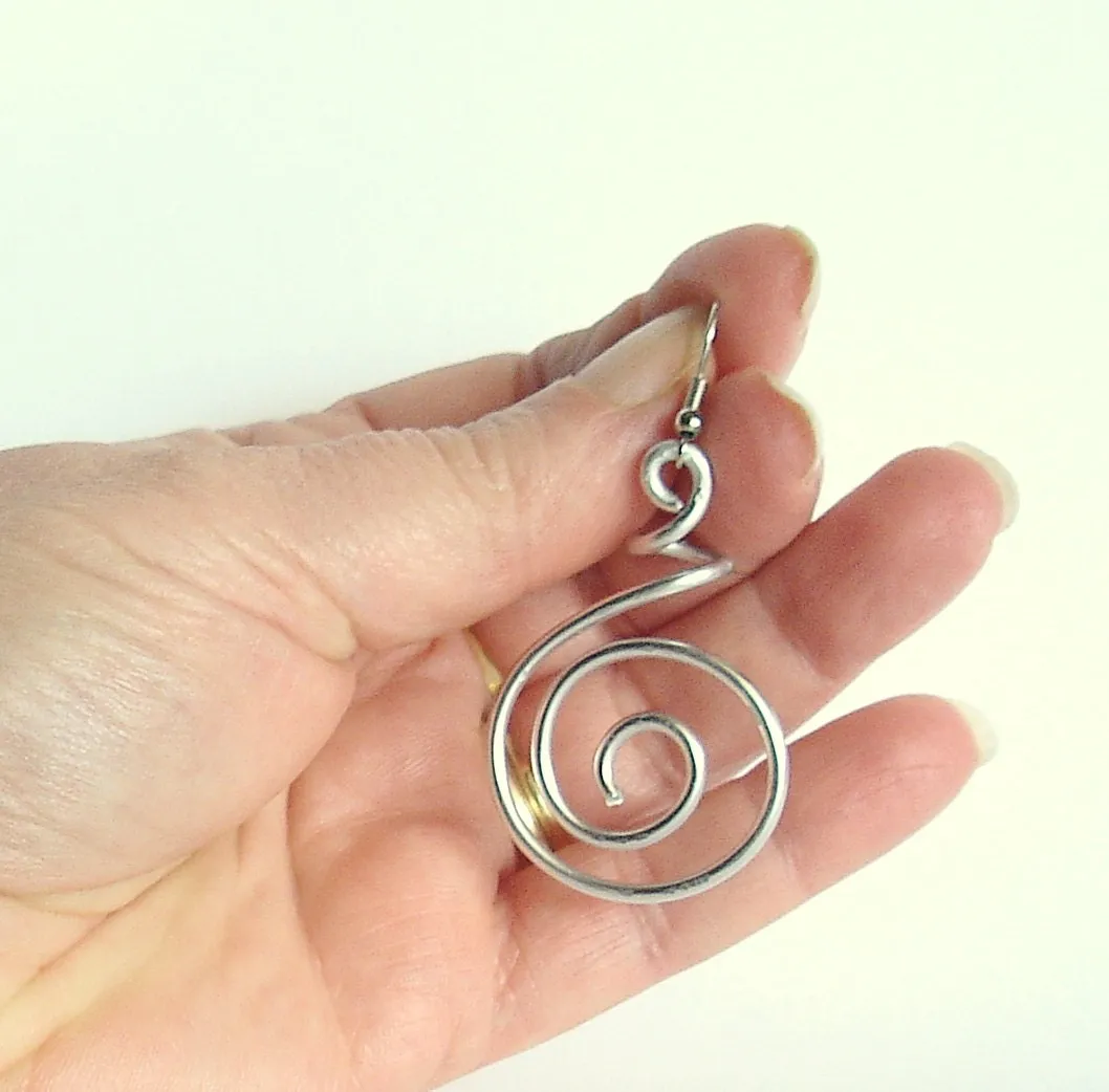 Aluminium earrings with spirals. Aluminum wire wrapped earrings. Double spiral earrings