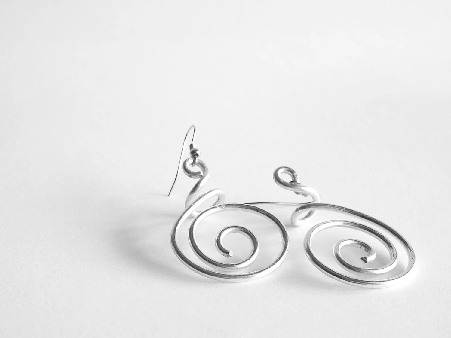 Aluminium earrings with spirals. Aluminum wire wrapped earrings. Double spiral earrings
