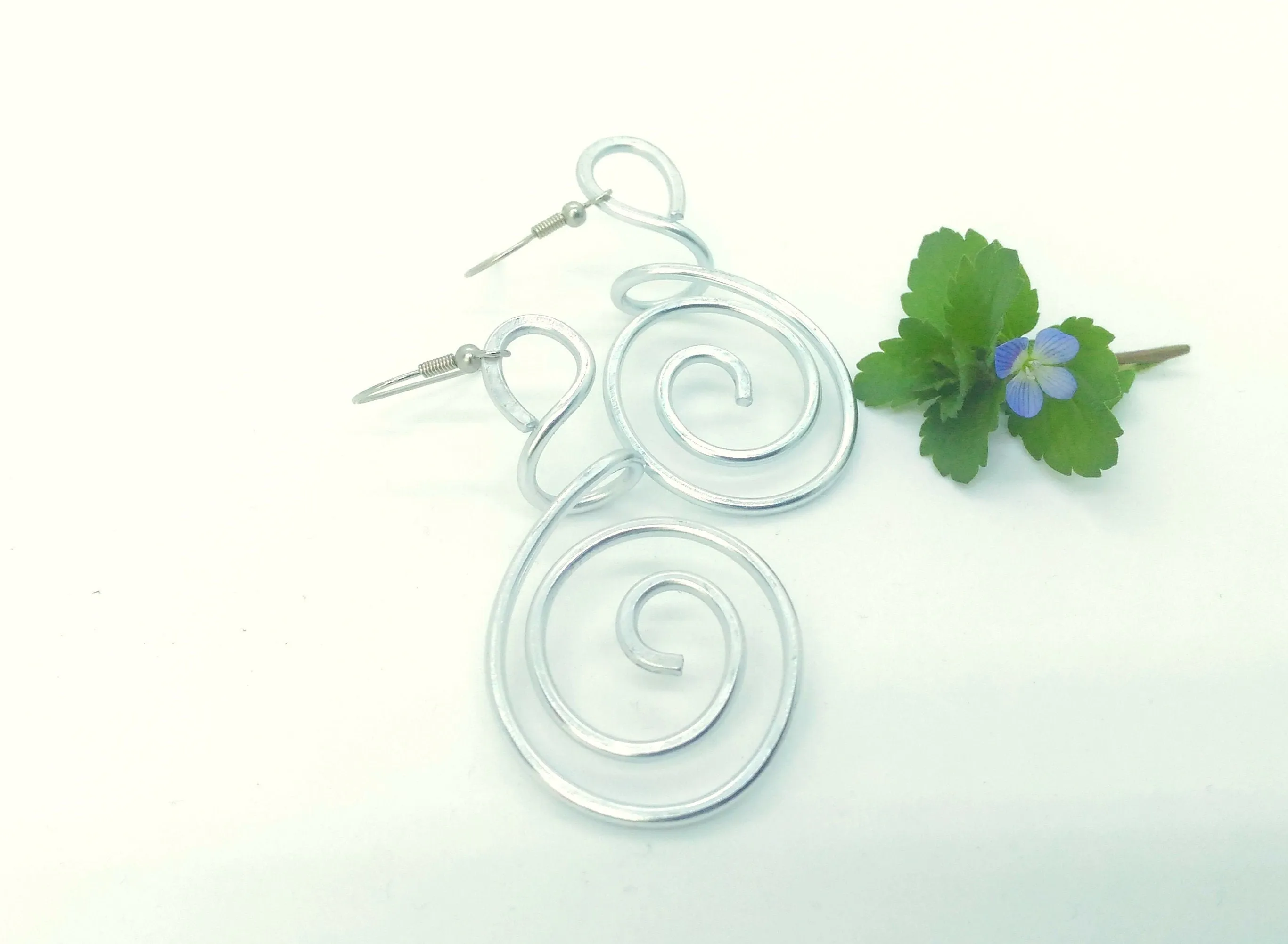 Aluminium earrings with spirals. Aluminum wire wrapped earrings. Double spiral earrings