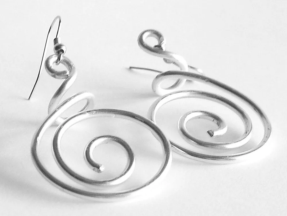 Aluminium earrings with spirals. Aluminum wire wrapped earrings. Double spiral earrings