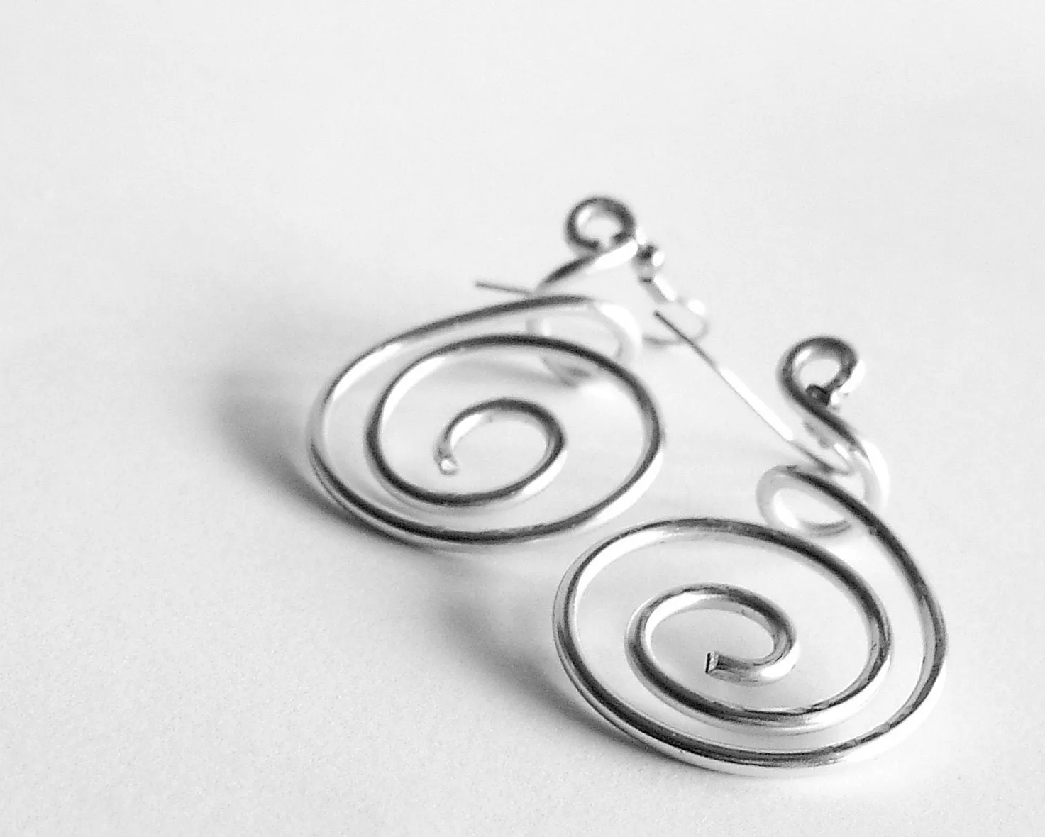 Aluminium earrings with spirals. Aluminum wire wrapped earrings. Double spiral earrings