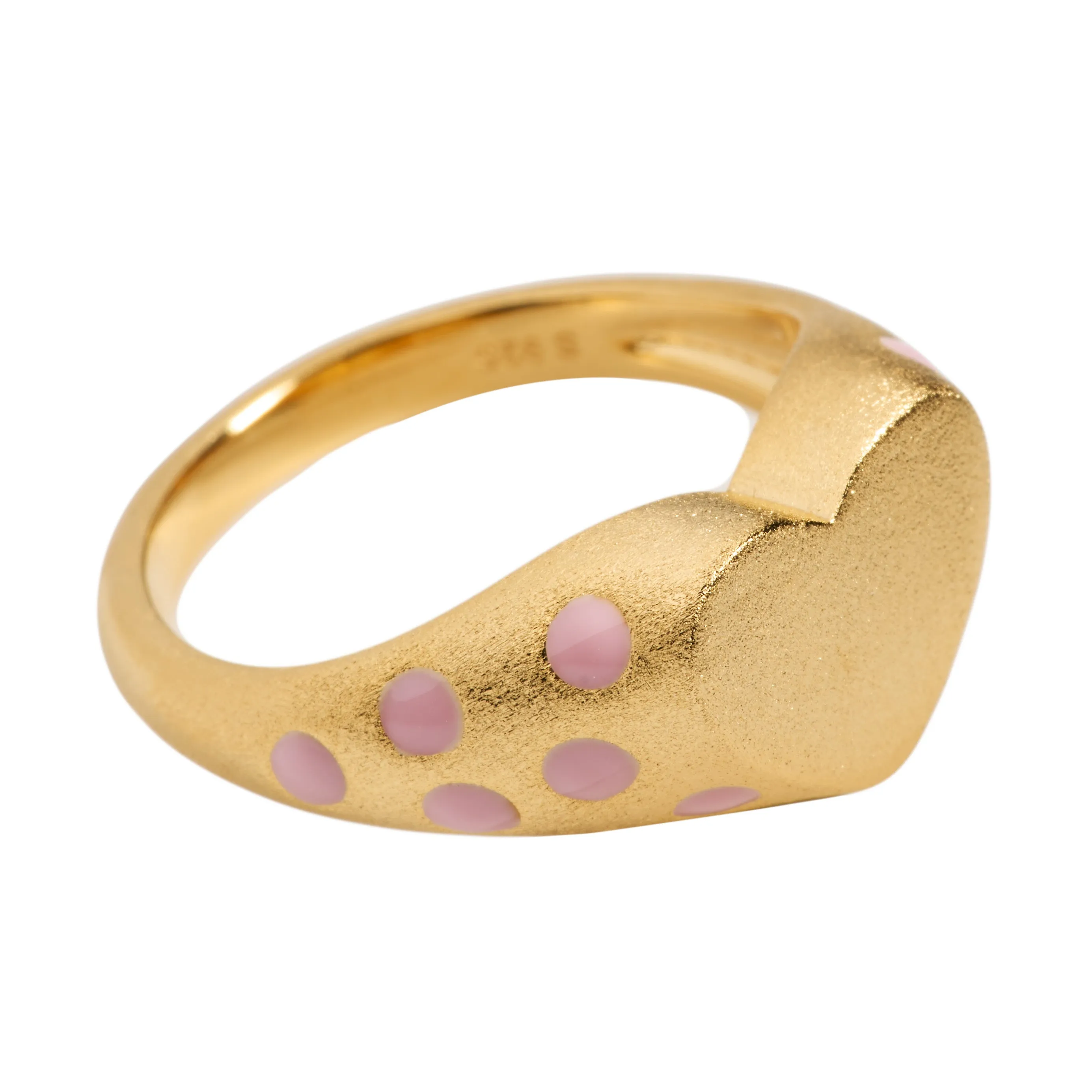 AMMANII Heart-Shaped Signet Ring with Polkadot Enamel in Vermeil Gold