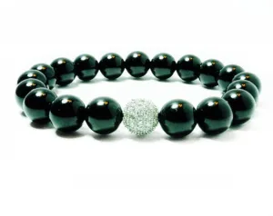 Ashton 10mm Black Onyx Beads & Sterling Silver Pave Bead Stretch Bracelet