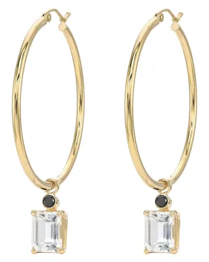 Black Diamond and Topaz Charm Hoop Earrings