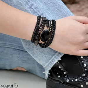Black Onyx 5 Wrap Natural Crystal Adjustable Bracelet