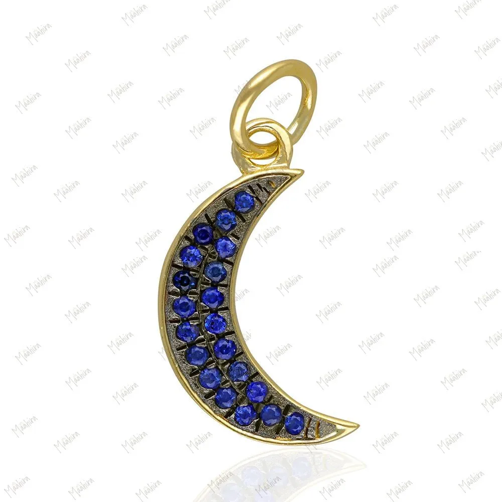 Blue Sapphire Moon Pendant 8x12.50mm