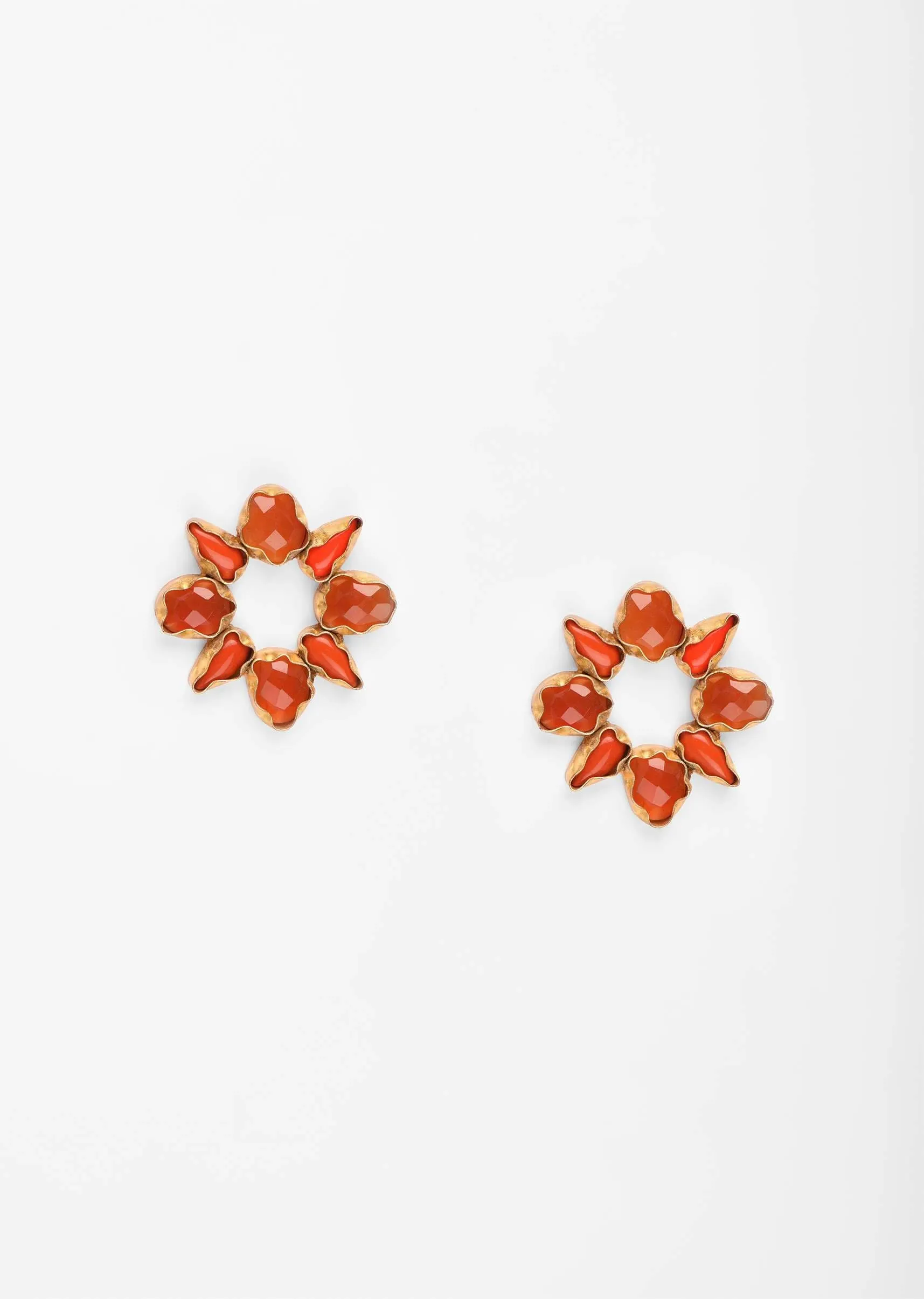 Coral Semi Precious Stone Studded Earrings On A Gold Plated Base