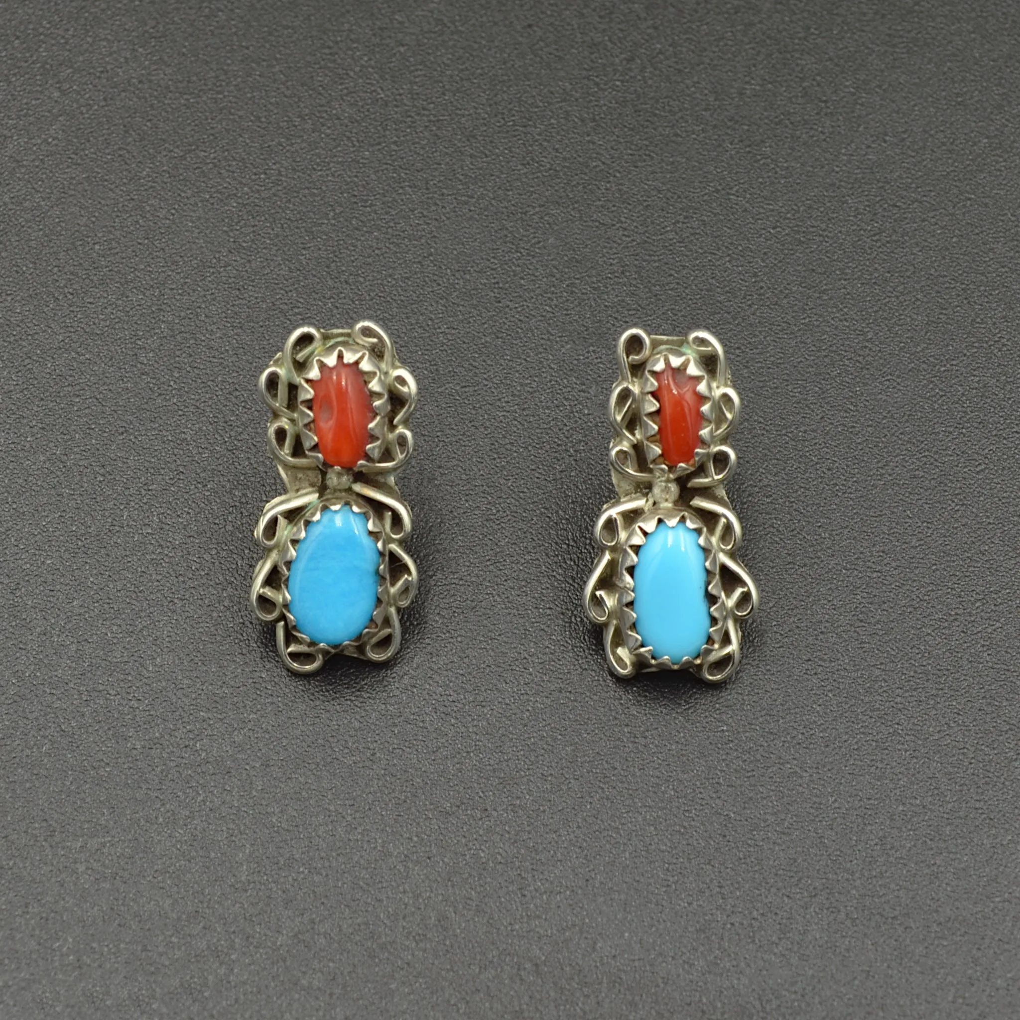 Coral, Turquoise and Silver Earrings