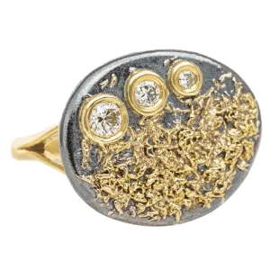 Dusted Signet Ring - 22k/18k Gold, Oxidized Silver   Reclaimed Diamonds