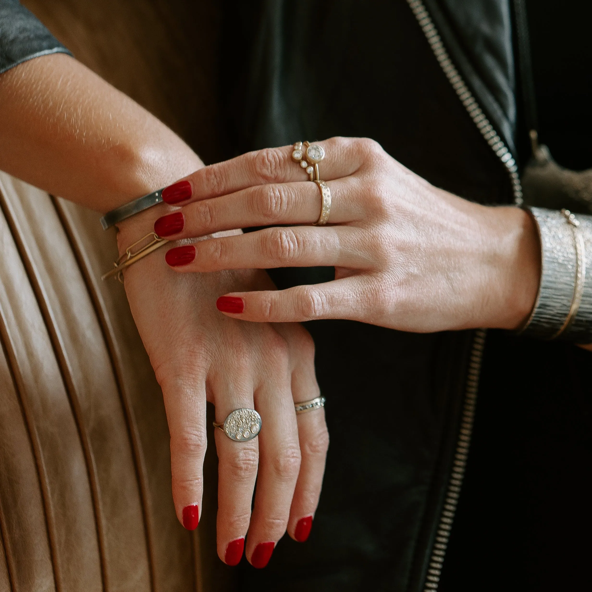 Dusted Signet Ring - 22k/18k Gold, Oxidized Silver   Reclaimed Diamonds