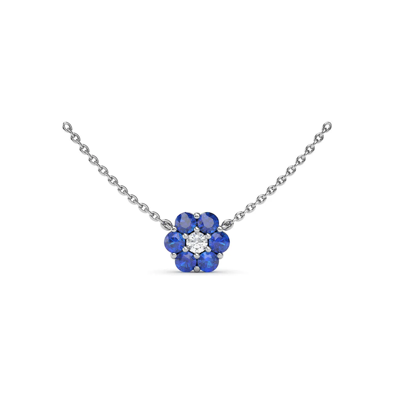 Fana 14k White Gold Magnolia Sapphire and Diamond Necklace
