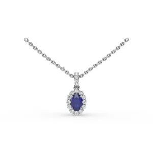 Fana 14k White Gold Sapphire and Diamond Halo Necklace