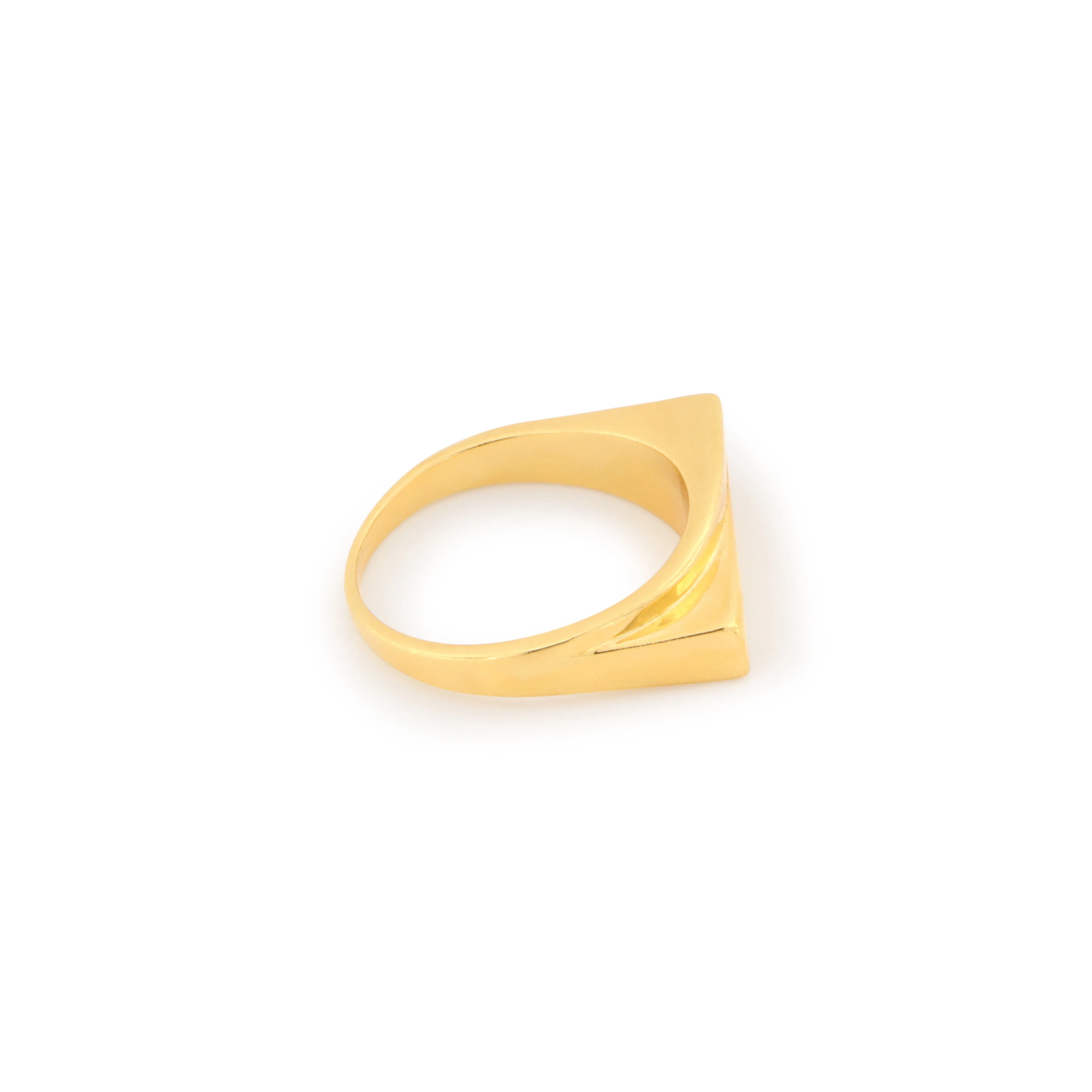 Fingerring, Smal Skæv Signet Ring, forgyldt sterlingsølv