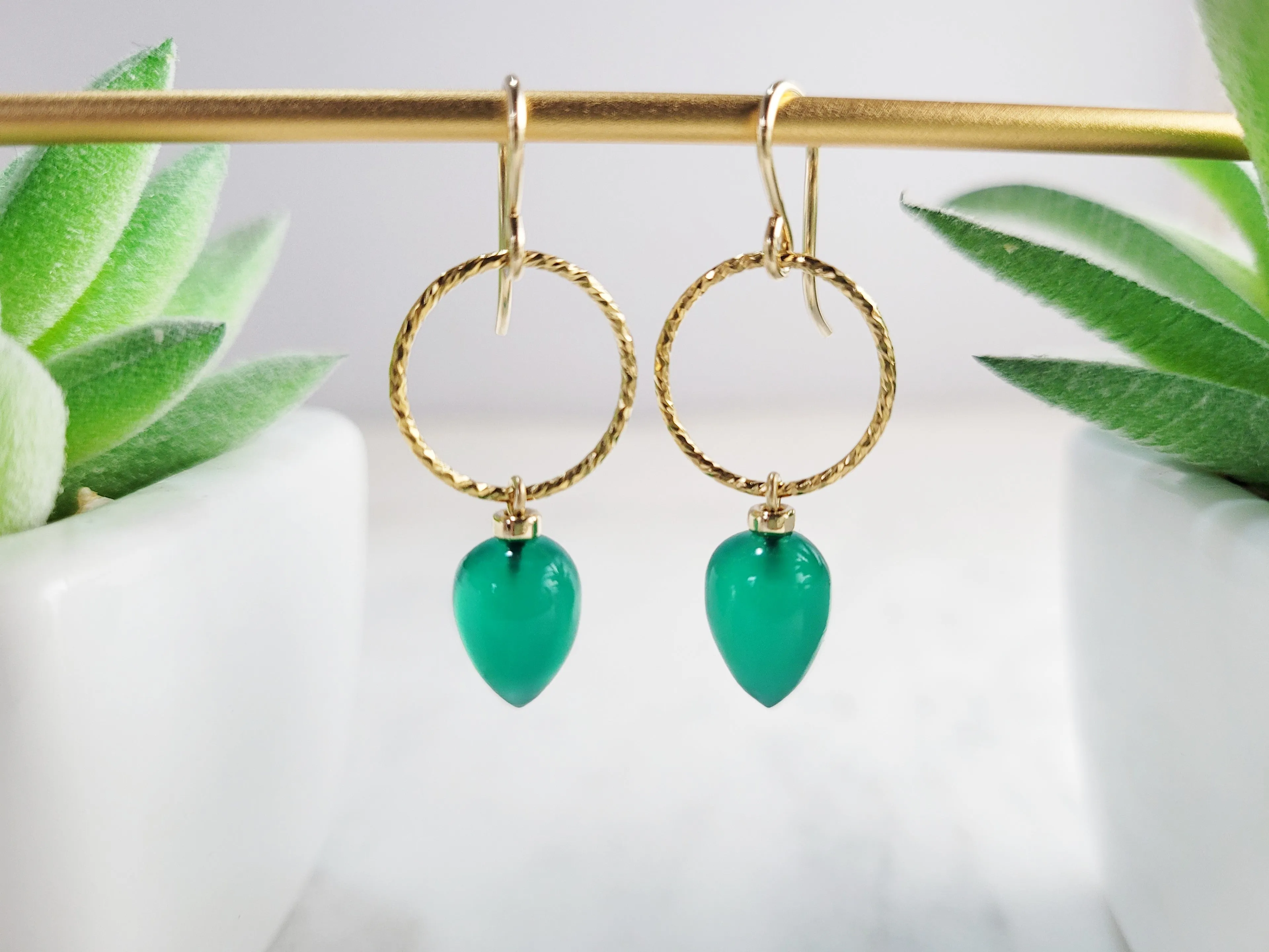 Green Onyx Hoop Earrings
