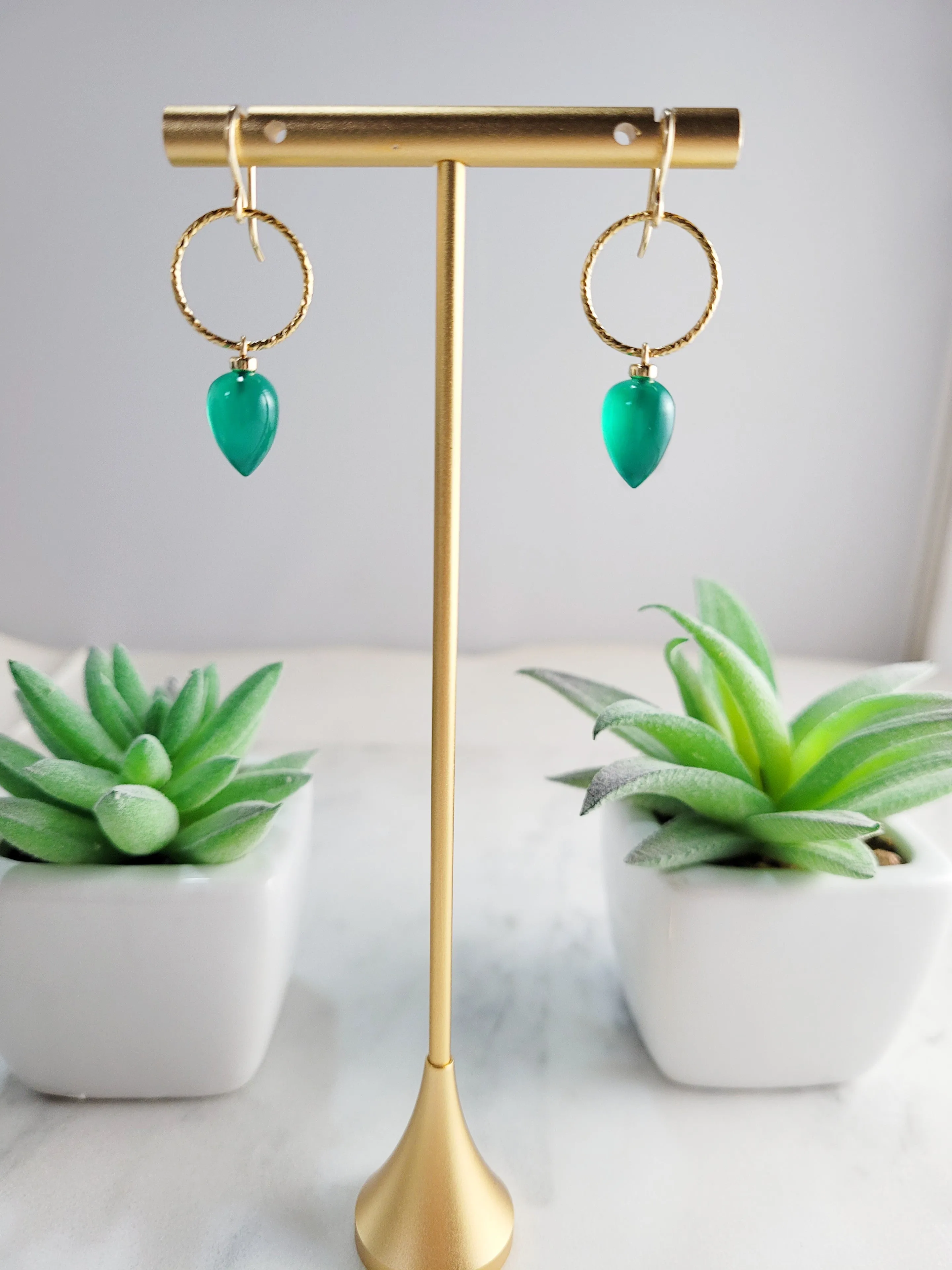 Green Onyx Hoop Earrings