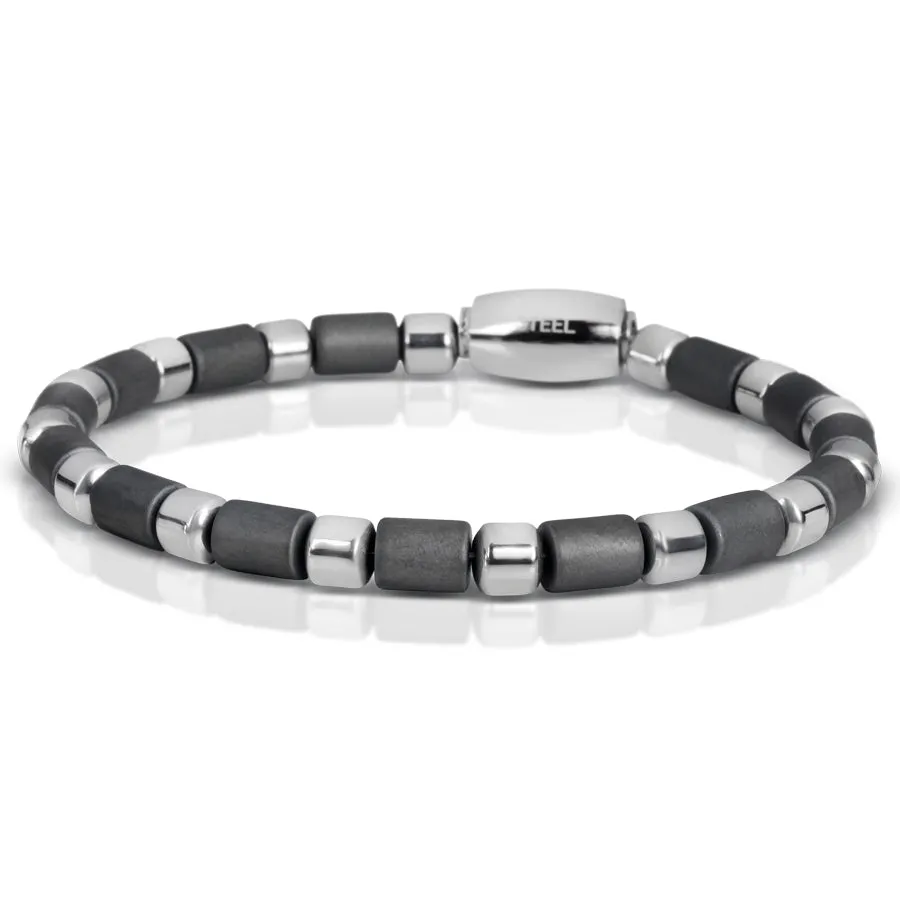 Haematite and Stainless Steel Bead Bracelet with Magnetic Stainless Steel Clasp