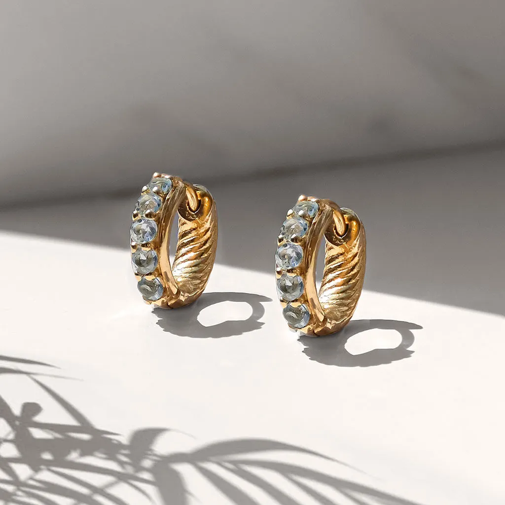 Kali Huggie Hoops - Gold Blue Topaz