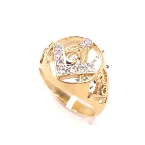 Men’s 9ct Yellow Gold CZ Masonic Signet Ring - 6.4g Size V