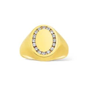Oval Diamond Engravable Signet Ring