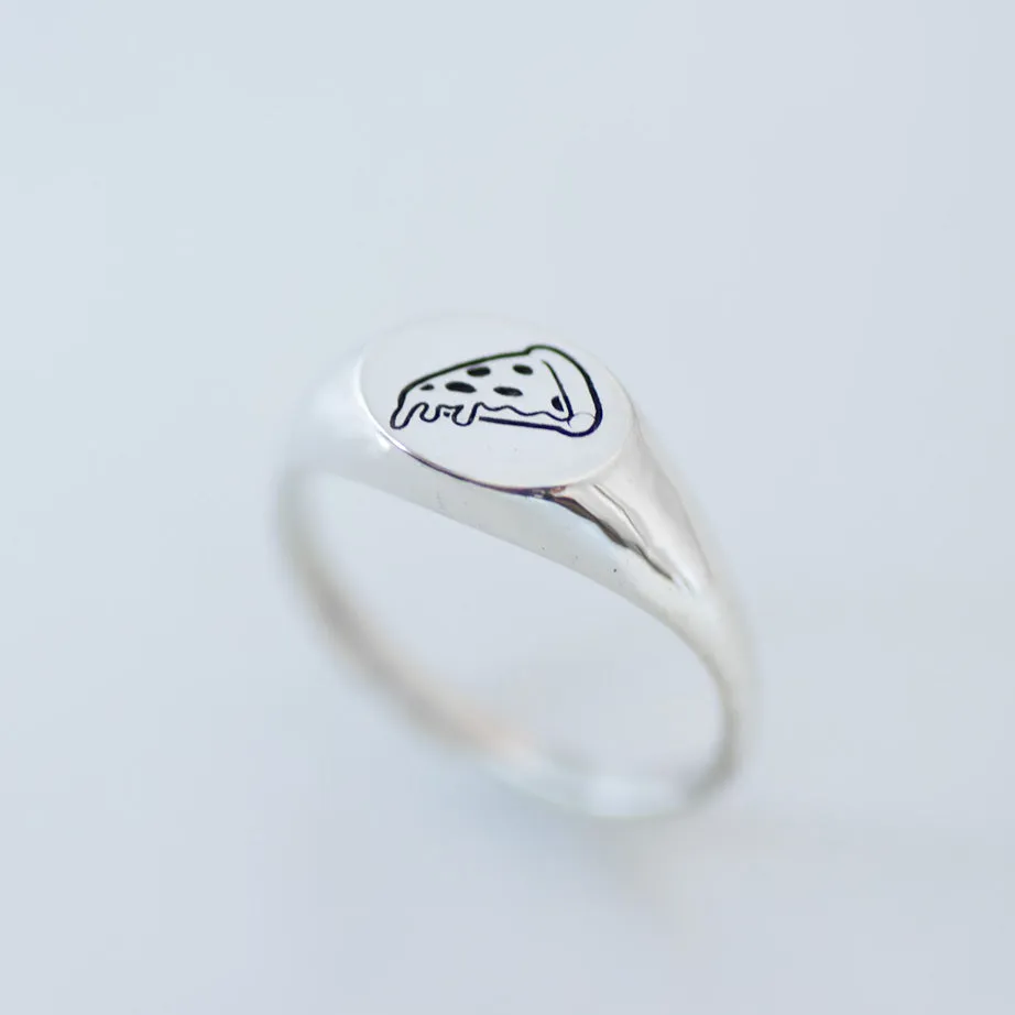 Pizza Signet Ring silver Final Sale
