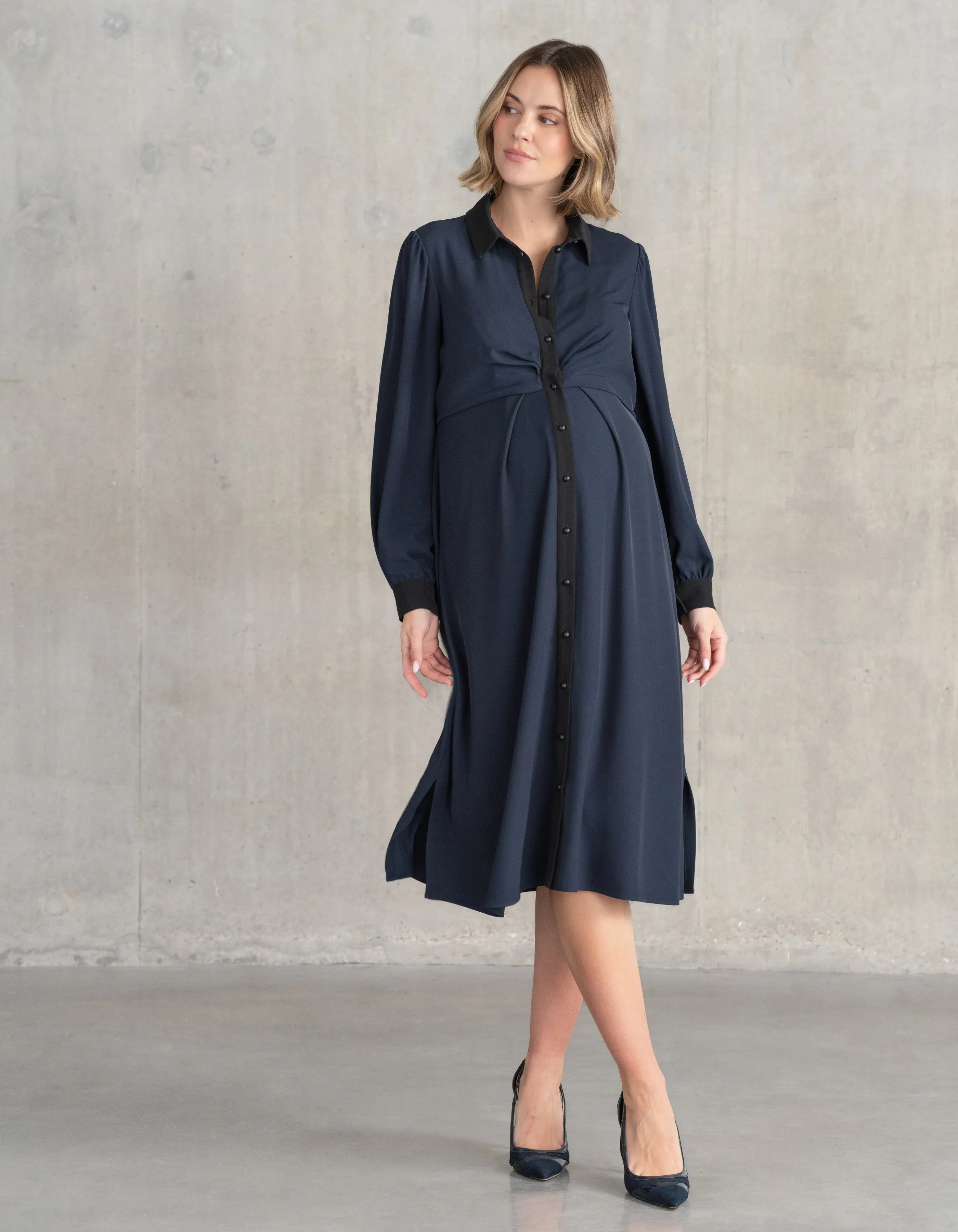 Pleated Waist Maternity   Nursing Shirt Dress