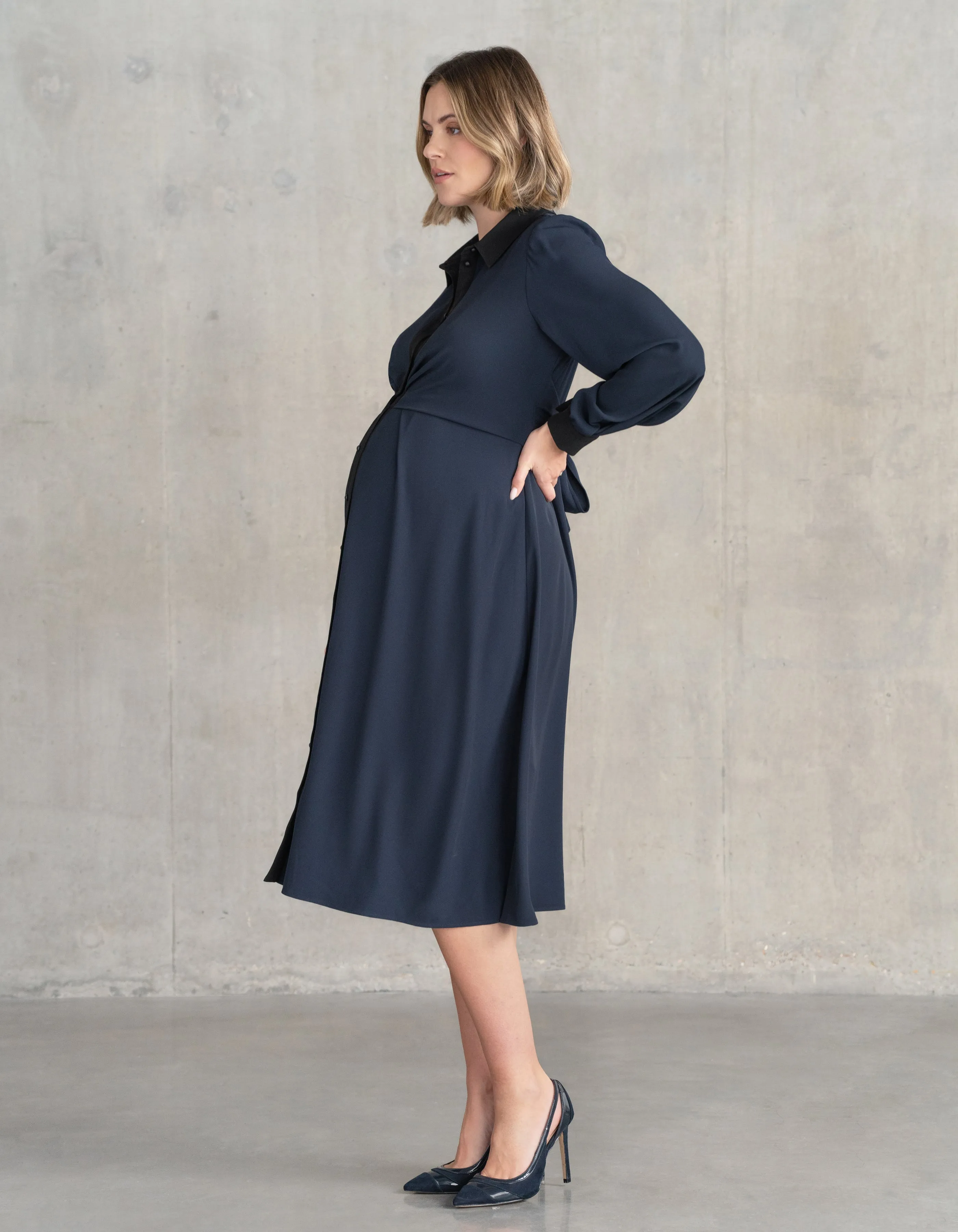 Pleated Waist Maternity   Nursing Shirt Dress