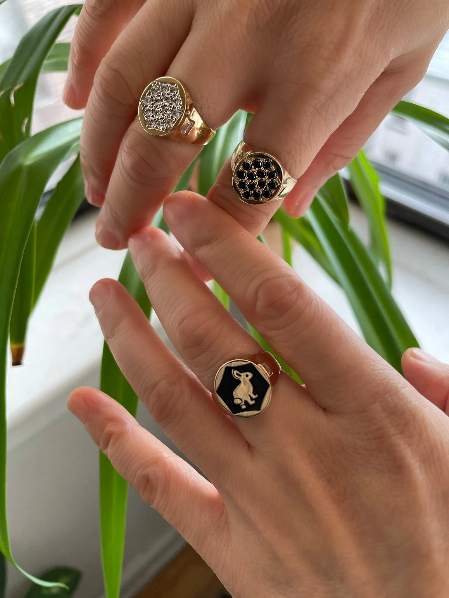 Queens Signet Ring with Black Diamond Pavé