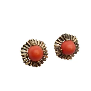 Red coral and golden silver earrings for women, original from the 70s.