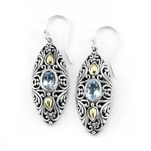 Samuel B. Sterling Silver and 18K Yellow Gold Blue Topaz Earrings (91284)