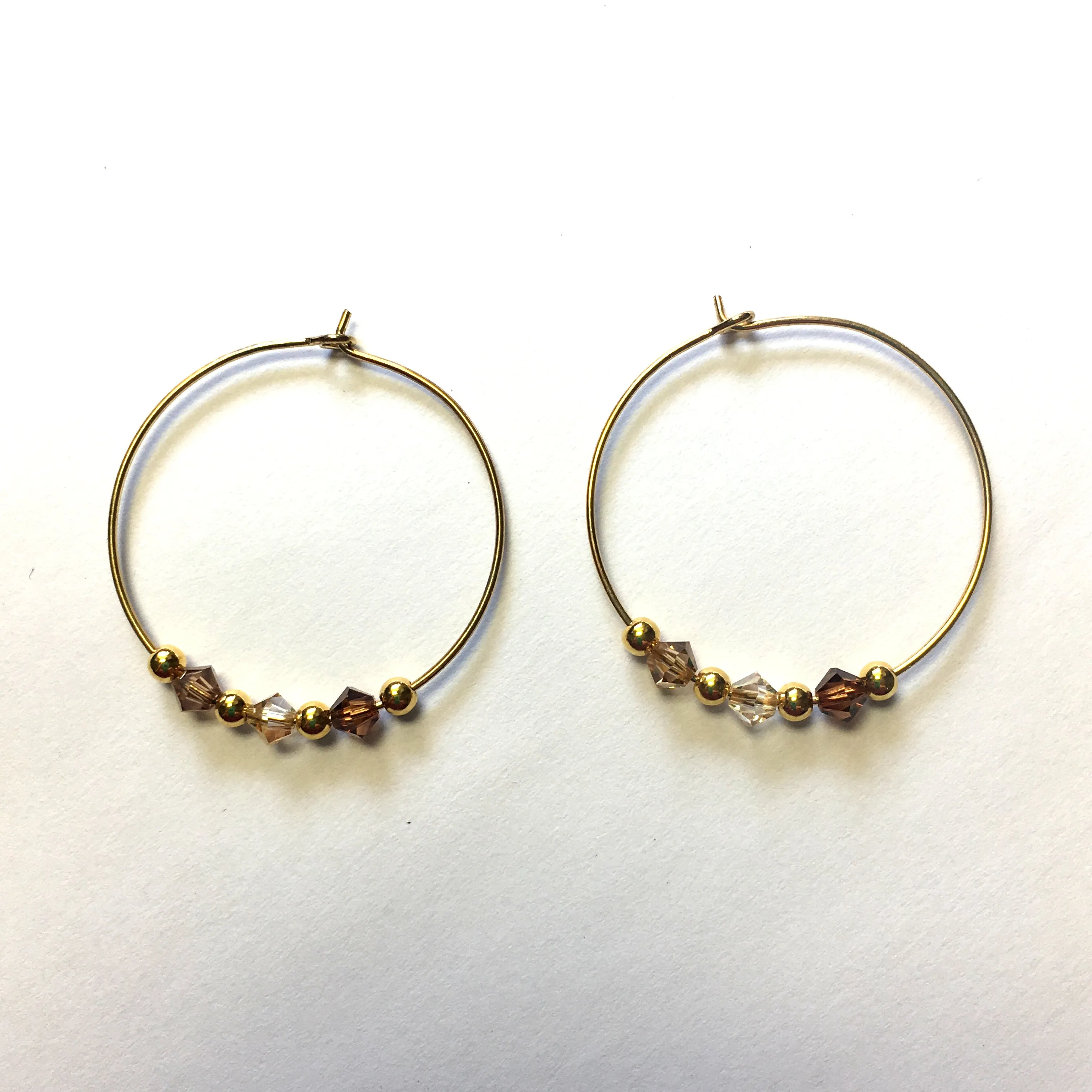 Shades of Brown Swarovski Crystals on Gold Plated Earring Hoops