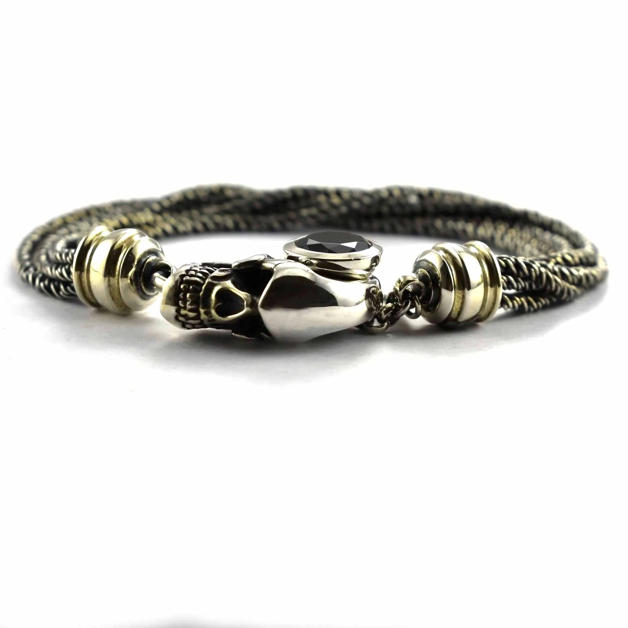 Skull silver bracelet with onyx stone