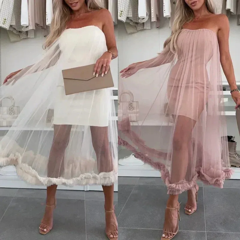 🌸Spring Specials💐 Women's Mesh Patchwork Strapless Dress