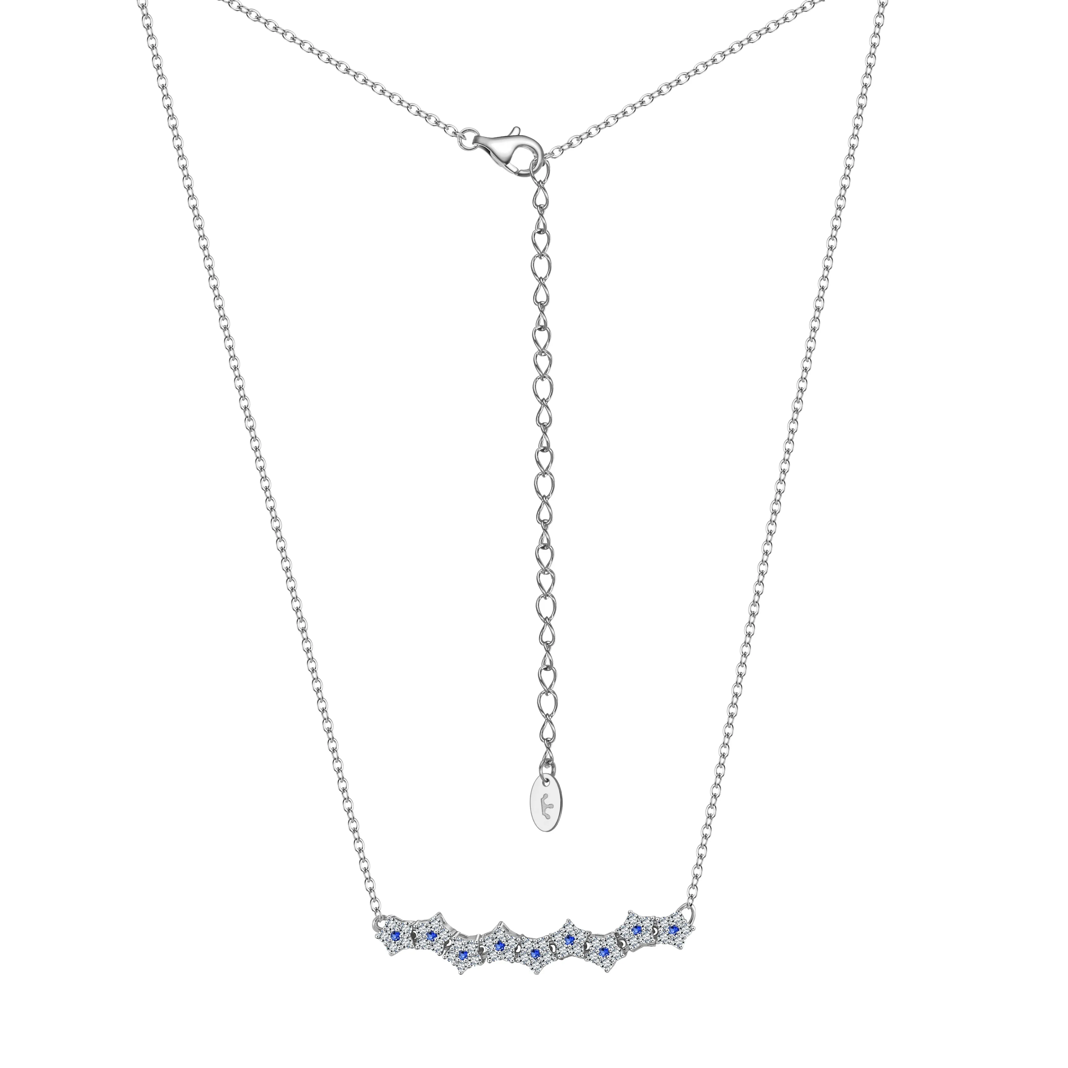 Sterling Silver 9 Linked Stars Bar Necklace