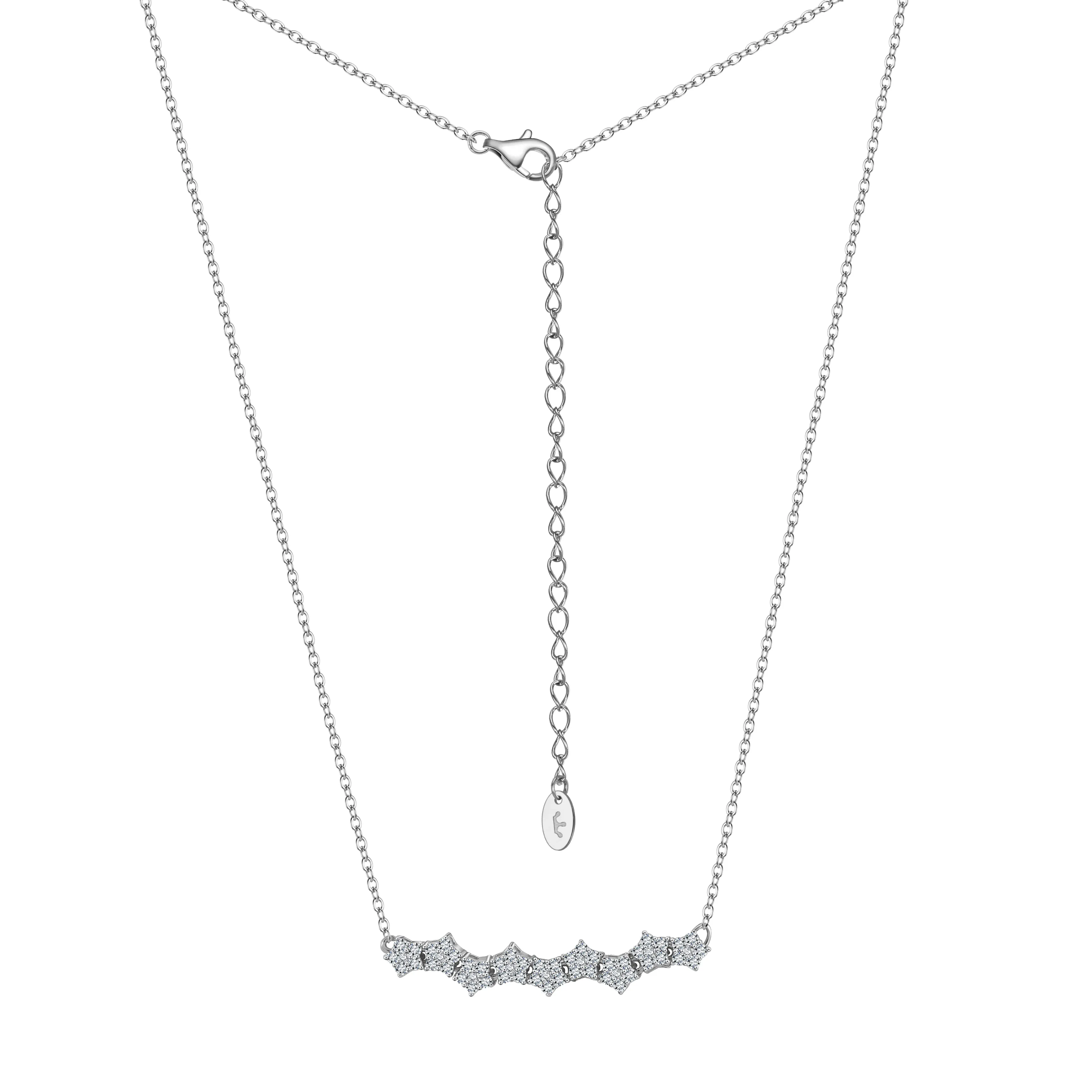 Sterling Silver 9 Linked Stars Bar Necklace