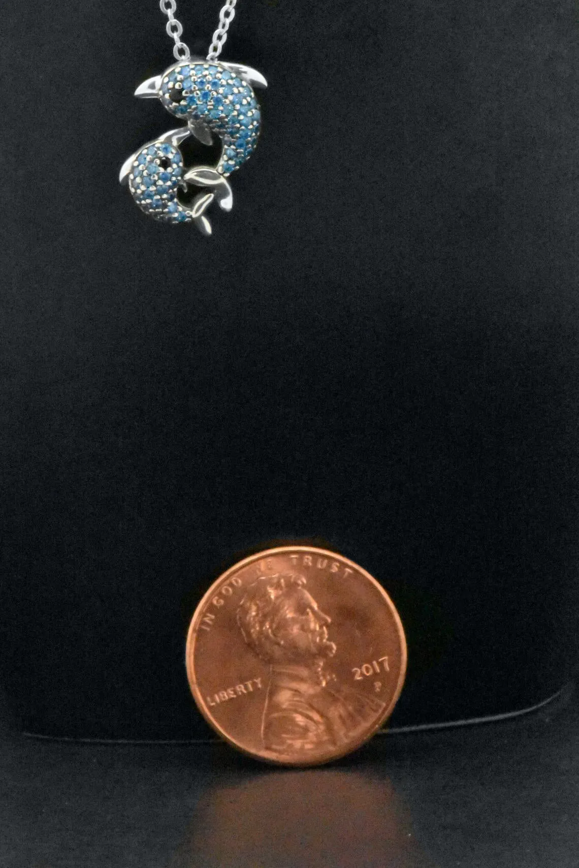 Sterling Silver Blue Dolphin Fish Pendant Adjustable Necklace