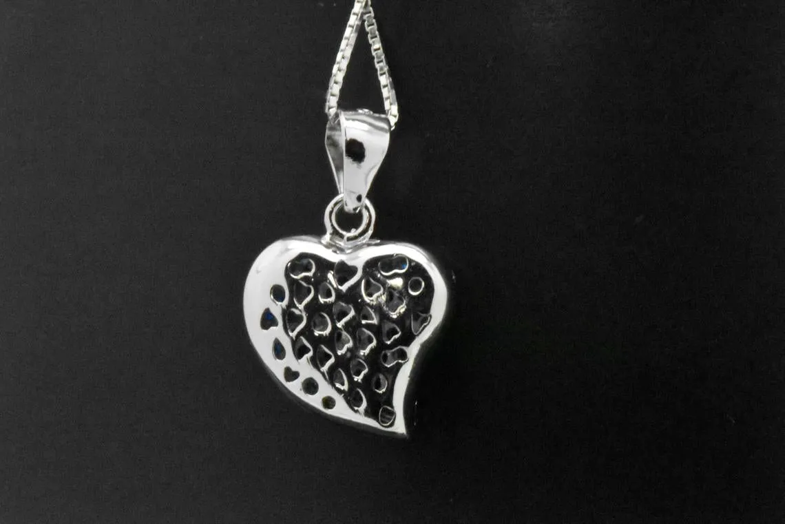 Sterling Silver Created Blue Sapphire Heart Pendant Necklace