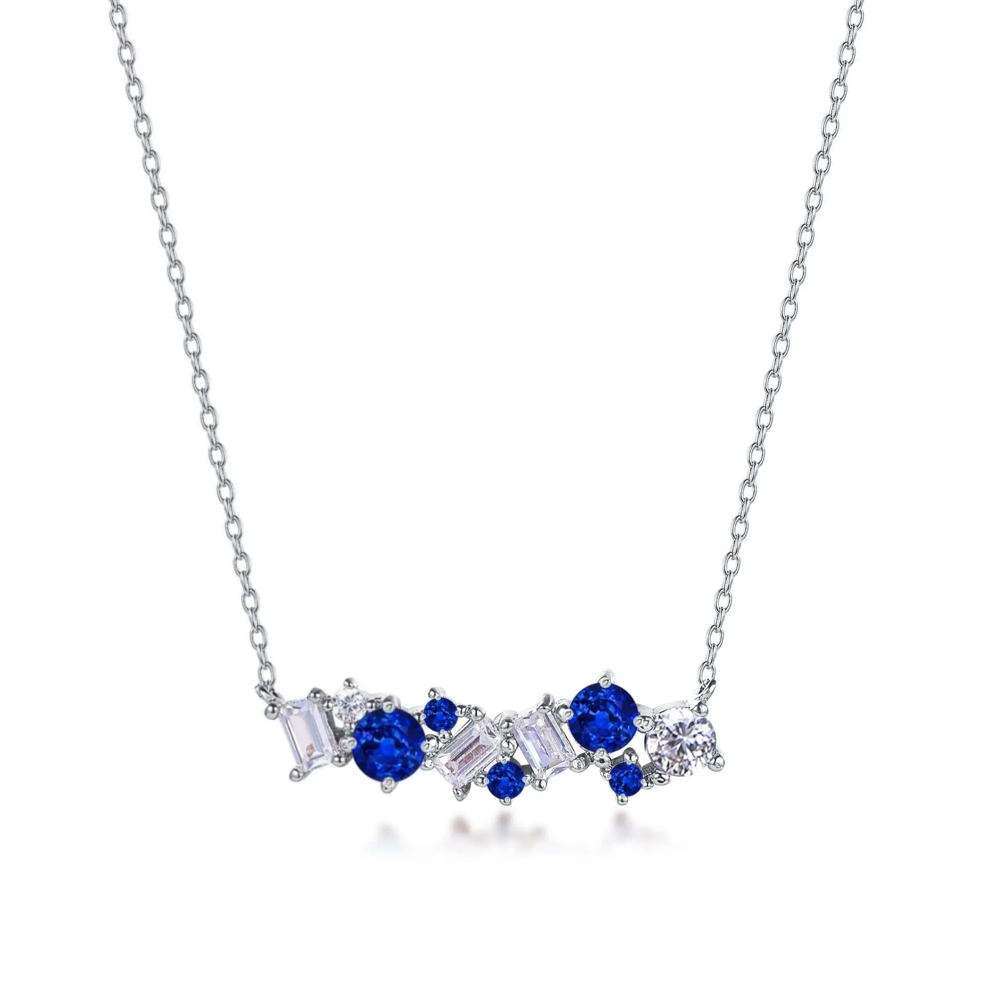 Sterling Silver CZ and Baguette Bar Necklace