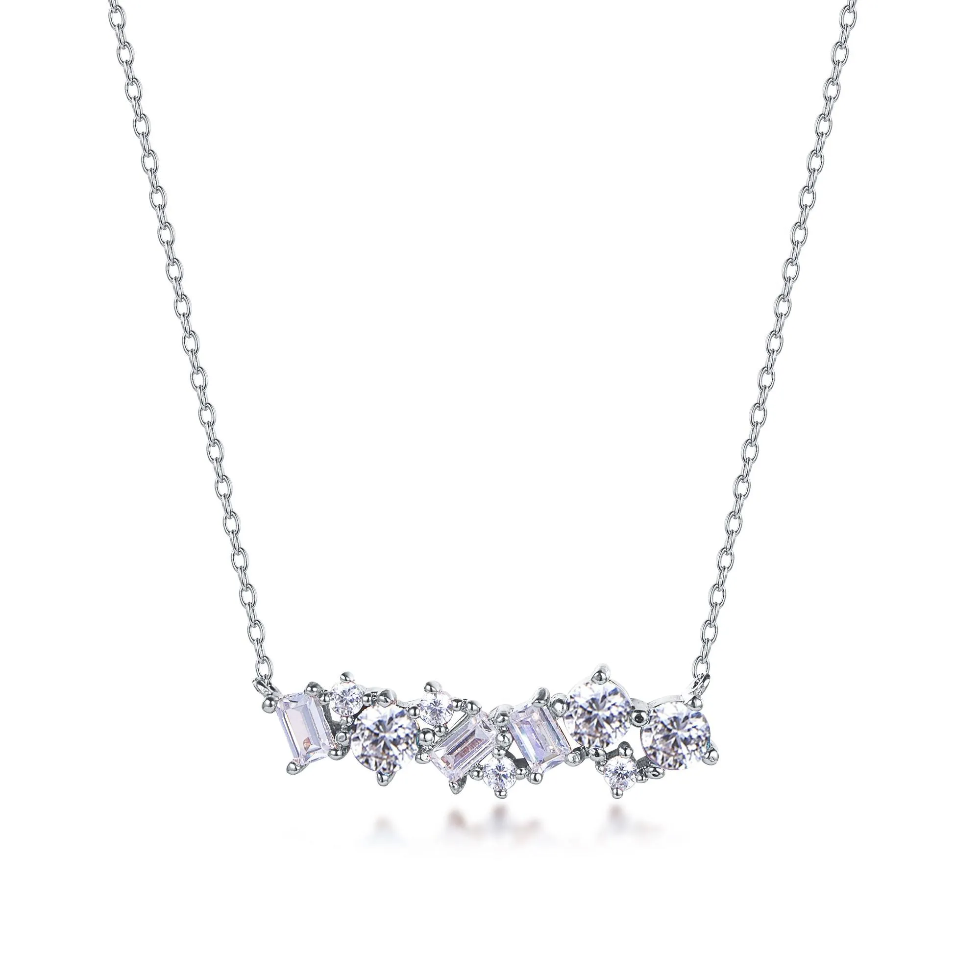Sterling Silver CZ and Baguette Bar Necklace
