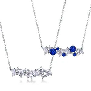 Sterling Silver CZ and Baguette Bar Necklace