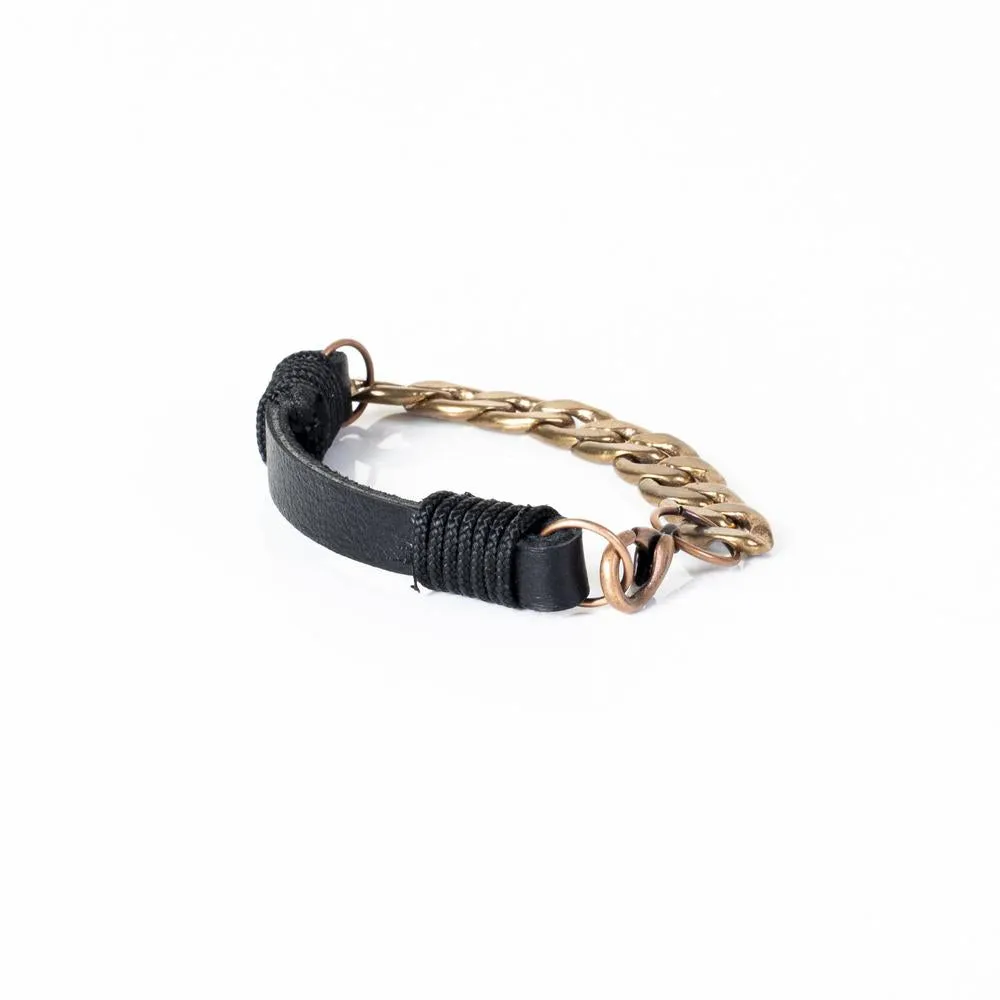 The Bronze Chain Black Leather Bracelet