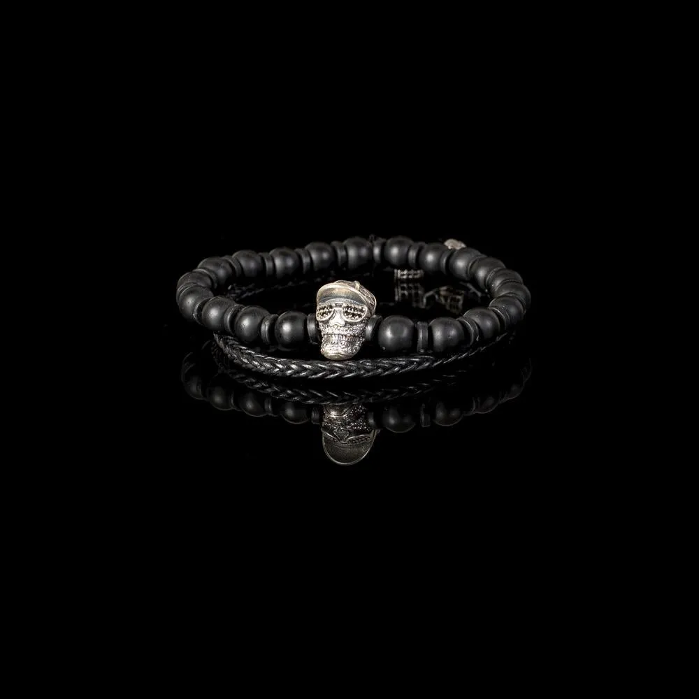 The Cool Skull Beaded Black Bracelet Set