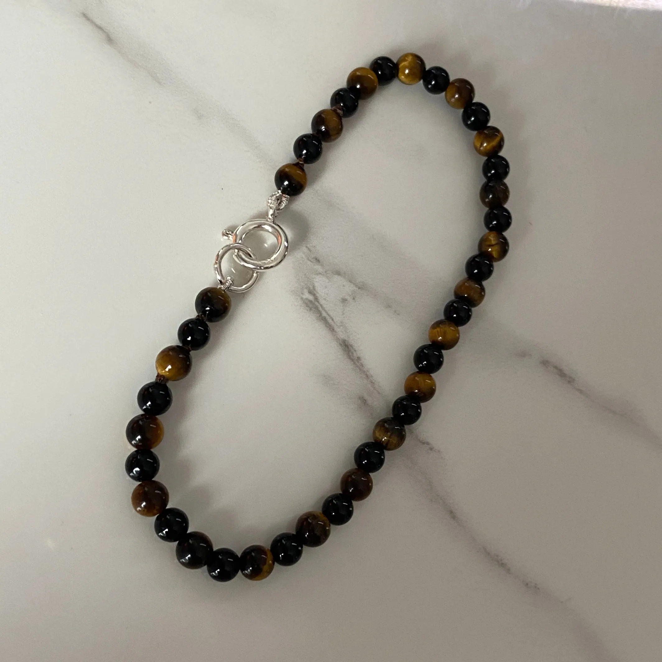 Tiger's Eye & Black Onyx Sterling Silver Bracelet