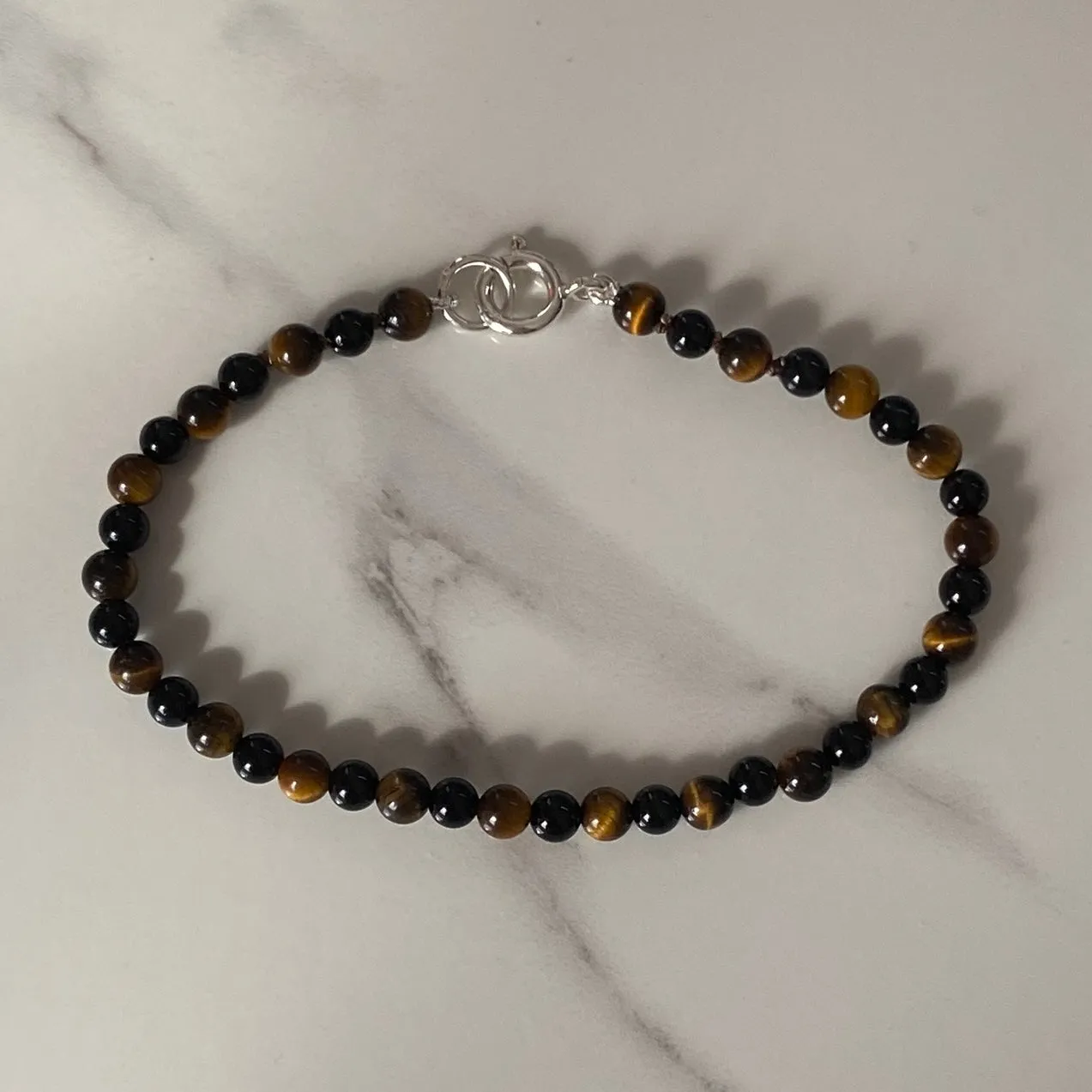 Tiger's Eye & Black Onyx Sterling Silver Bracelet