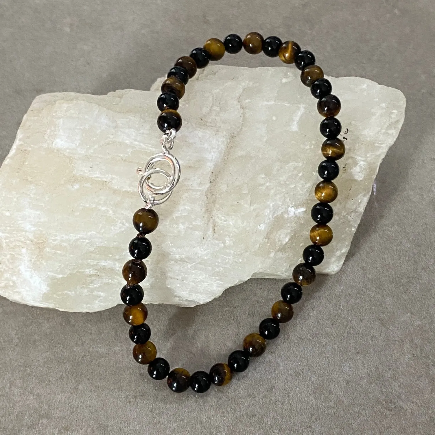 Tiger's Eye & Black Onyx Sterling Silver Bracelet
