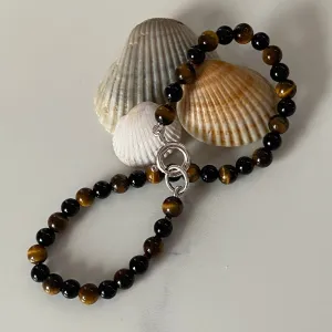 Tiger's Eye & Black Onyx Sterling Silver Bracelet